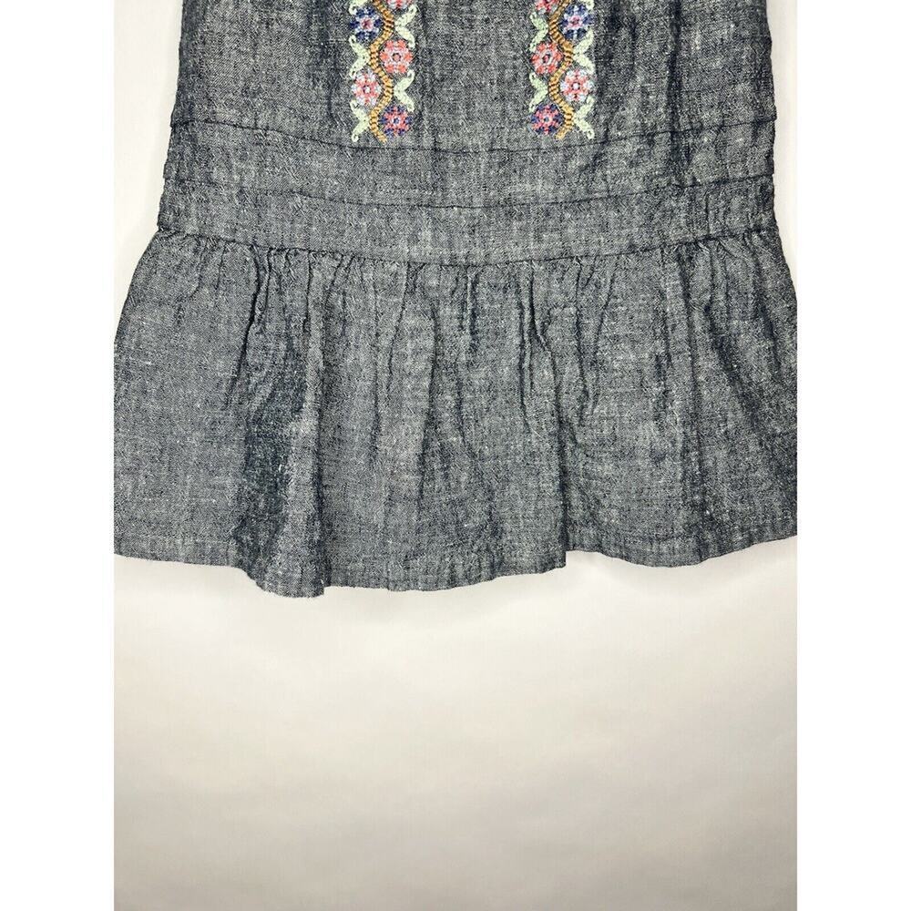 Tea Collection Baby Dress, Chambray Blue Linen Cotton, Floral Embroidered Ruffle - Picture 5 of 11